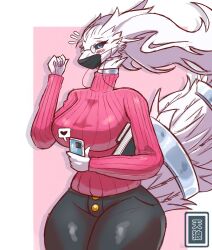 anthro anthrofied breasts clothed clothing female fur heart legendary_pokémon nintendo pokémon_(species) pokemon reshiram thick_thighs tianiseul white_fur