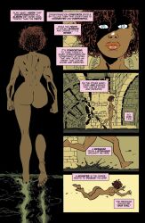 1girls ant_(comic) ass back_view blue_eyes breasts brown_hair comic completely_nude completely_nude_female curly_hair dark-skinned_female dark_skin english_text erik_larsen exhibitionism female female_only hannah_washington hourglass_figure human image_comics naked nude nude_female official_art sewer shadow superheroine text_box the_ant