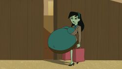 1girls belly big_belly big_breasts black_hair breasts disney disney_channel edit female green_skin huge_belly hyper_pregnancy kim_possible morphtothetop pregnant screenshot_edit shego