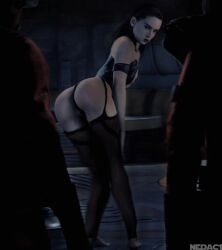 3d ass big_ass dark_hair exposed_ass exposed_breasts eye_contact eyelashes eyeliner feet garter_straps goth nedac1 pale-skinned_female pale_skin panties realistic red_lipstick rey source_filmmaker star_wars stockings thick_ass thick_thighs thong tim_burton