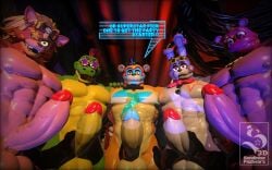 3d 3d_(artwork) 5boys alligator alligatorid balls bara bear big_balls big_cock big_muscles big_penis blue_eyes bodypaint boner bonnie_(fnaf) bowtie bracelet bunny canid canine canis claws completely_nude completely_nude_male crocodile crocodilian crocodylid dialogue digital_media_(artwork) ear_piercing earrings english_text erect_penis erection facepaint fanmade_design five_nights_at_freddy's five_nights_at_freddy's:_security_breach focus fox foxy_(fnaf) freddy_fazbear's_pizzeria_simulator gay gay_domination glamrock_bonnie_(fnaf) glamrock_foxy glamrock_freddy_(fnaf) glamrock_mr._hippo_(fnaf) glans glasses green_body green_skin group half-closed_eyes hippopotamus huge_balls huge_cock huge_muscles humanoid_genitalia humanoid_penis hyper_muscles looking_at_viewer looking_down_at_viewer male_focus male_only mammal montgomery_gator_(fnaf) muscles muscular muscular_male nipples nude nude_male orange_body orange_fur orgy pierced_ears piercing pink_eyes purple_body purple_fur rabbit red_body red_fur red_hair reptile security_guard shoulder_pads solo_male sondinker_fazbear's spiked_bracelet star_glasses sunglasses testicles text thick_penis top_hat video_games yellow_eyes yellow_hair