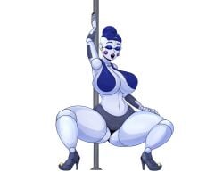 ballora ballora_(fnafsl) big_breasts big_thighs blue_hair el_jyjys five_nights_at_freddy's five_nights_at_freddy's:_sister_location fnaf giant_breasts heels ls no_bra pole pole_dancing robot robot_girl sister_location solo stripper stripper_pole useless_clothing white_background