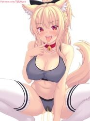 bow casual_wetting cat_ears cat_tail collar drooling gray_panties intentional_pants_wetting looking_at_viewer nipple_bulge nottytiffy peeing peeing_self pissing stockings tagme tiffy tiffynyaa wetting wetting_self