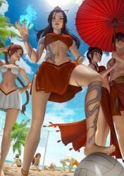 3boys 5girls aang air_nomad airbender_tattoo areolae avatar_legends avatar_the_last_airbender azula beach black_hair breasts brother_and_sister brown_eyes brown_hair clothed_male defeated earth_kingdom female fire fire_nation firebending highres inuit katara light-skinned_female light_skin long_hair looking_at_viewer mai_(avatar) male medium_breasts multiple_girls navel nickelodeon nipples nonbender parasol ponytail pussy realistic royalty scar sokka swimsuit tattoo the_avatar toph_bei_fong ty_lee victory volleyball water_tribe yellow_eyes zarory zuko