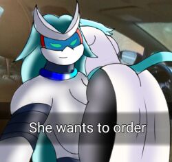 2girls ass black_skin blue_hair deltarune female female_only he_wants_to_order meme multiple_girls oc original_character robot_girl skurth66 tasque_manager_(deltarune) white_dress zatrina_the_robot