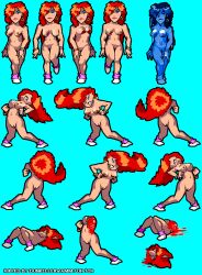 action_doom action_doom_2:_urban_brawl blood blue_background edit female gore kylie_(action_doom) nude nude_female orange_hair sprite sprite_edit sprite_sheet