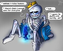 1boy 2d blue_blush blue_penis blush blushing crown ectopenis english_text fallen_ghost_angel_(artist) gangbang kiss_mark leaking_penis legs_apart legs_spread lightsaber_dick lipstick_mark male male_only penis sans skeleton solo solo_male spread_legs talking text text_bubble undertale undertale_(series)