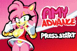 1girls amy_rose anthro breasts cameltoe cleavage clothed dress eyelashes furry glitchslime gloves green_eyes headband hedgehog panties pink_fur pixel_art sega sonic_(series) tongue_out