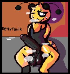 anthro arthropod asty_(plushtrapboyuwu) ball balls bee big_balls big_penis bodily_fluids dettyfenik erection fur genitals huge_balls huge_cock hymenopteran insects male male_only multicolored_body nude penis smile solo sweat vapor