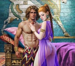 1boy 1girls abs achaemenid alexander_the_great ancient_greece ancient_history ancient_middle_east ancient_persia athletic athletic_male big_butt blonde_hair braid braided_hair breasts female freckles heterochromia history human human_only iran iran_(persia) jfoliveras joan_francesc_oliveras_pallerols king light-skinned_female light-skinned_male light_skin looking_at_viewer male mesopotamia middle_eastern_clothing muscular muscular_male nipples nipples_visible_through_clothing persepolis persia persian_(iranian) persian_clothing persian_female public_domain queen red_hair roxana see-through_clothing six_pack straight tanned_skin transparent_clothing voluptuous voluptuous_female