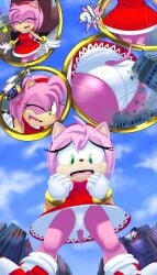 1girls amy_rose anthro ass boots cityscape dress fetish from_below furry giantess gloves hedgehog helicopter macro panties sega sitting sonic_(series) tail upskirt worried