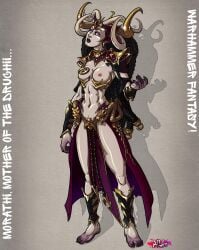 1girls dark_elf druchii elf english_text female female_only looking_at_viewer morathi solo solo_female text warhammer_(franchise) warhammer_fantasy