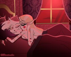 2demons angel_dust_(hazbin_hotel) anthro arachnid arthropod bed blonde_hair breasts charlie_morningstar_(hazbin_hotel) claws closed_eyes demon duo female fur furniture girly hair hazbin_hotel humanoid humanoid_on_anthro interspecies itanatsu-chan kiss love male male/female multi_arm multi_limb multicolored_body multicolored_fur on_bed pink_body pink_fur romantic romantic_ambiance romantic_couple spider two_tone_body two_tone_fur white_body white_fur wholesome