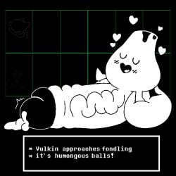 1boy 2d balls closed_eyes cumming cyanu enjoying heart hyper_balls hyper_penis hyper_testicles male male_only massive_balls massive_penis massive_testicles penis penis_bigger_than_body sitting_on_balls sitting_on_penis solo solo_male undertale undertale_(series) veiny_penis vulkin