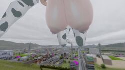 1girls 3d animated areolae breasts city cow_print female female_focus giantess gigantic_breasts hanging_breasts huge_breasts mp4 nipples no_sound sho_kah video