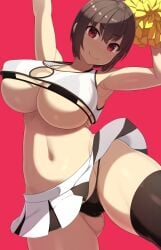 1girls 2022 armpits breasts brown_eyes brown_hair cheerleader female female_only hips huge_breasts looking_at_viewer original original_character panties samegami short_hair short_skirt skirt slim_waist smile thick_thighs thighs underboob wide_hips