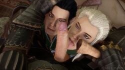 1boy 2girls 3d arahan black_hair blonde_hair blue_eyes elf elf_ears fellatio female green_eyes licking_penis light-skinned_female looking_up naestra sfm siblings sisters straight twins warhammer_(franchise) warhammer_fantasy wood_elf wood_elf_(warhammer)