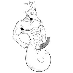 1:1 animal_genitalia animal_penis anthro equine_penis erection fish generation_2_pokemon genitals kingdra male marine monochrome muscular muscular_male nintendo nipples penis pokemon pokemon_(species) pokemorph seahorse smutty-smeargle solo syngnathid syngnathiform video_games