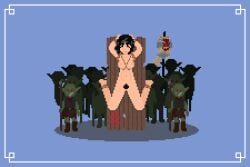 1girls 6+boys animated black_hair blue_eyes bondage bretonnia defeated female gif goblin human human_shield kh-sprite light-skinned_female nude ork pixel_animation pixel_art pubic_hair repanse_de_lyonesse rope shield spread_legs suspension warhammer_(franchise) warhammer_fantasy