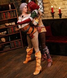 3d 3girls ciri female female_only hoebo24 the_witcher_3:_wild_hunt triss_merigold yennefer yuri