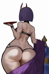 ass bare_shoulders bob_cut demon_girl fate/grand_order fate_(series) female female_only from_behind horns huge_ass purple_hair short_hair shortstack shute shuten_douji_(fate) small_breasts spiralnoww thick_thighs thighs wide_hips