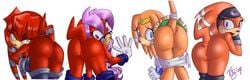 2d akito_yagami anthro ass back_view blue_eyes breasts echidna female female_only fur glasses gloves hair lara-su lien-da long_hair looking_at_viewer looking_back looking_over_shoulder mammal mobian mobian_(species) mobian_echidna monotreme multiple_females multiple_girls orange_fur orange_hair purple_eyes purple_hair pussy red_fur red_hair sega shade_the_echidna sideboob sonic_(series) sonic_adventure sonic_the_hedgehog_(series) tikal_the_echidna upskirt yellow_eyes