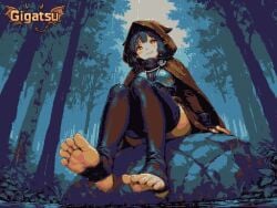 gigatsu ai_generated pixel_art pixel_animation gif twitching animated animation limited_palette ai_assisted aseprite_(artwork) barefoot feet toes foot_fetish foot_focus toeless_legwear from_below