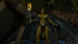3d angry angry_face axe black_hair casual_exposure casual_nudity foreskin futanari gearslad7 green_skin imminent_anal imminent_rape innefective_clothing loincloth looking_at_viewer looking_down_at_viewer midriff night orc orc_futa outdoors outside pasties six_pack taller_futa tent threat threatening torch uncut weapon