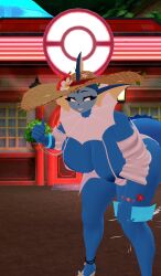 big_ass big_breasts bikini pokemon pokemon_(species) sun_hat vaporeon vrchat vrchat_avatar wide_hips