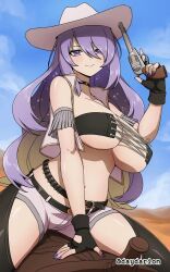 1girls 2d 2d_(artwork) 2d_artwork adult adult_female arm_support belly belly_button big_boobs big_breasts black_choker blue_sky breasts busty busty_female busty_girl choker closed_mouth_smile clouds collarbone cowboy_hat day daylight daytime dayyo_(daydarion/day-chan) digital digital_art digital_drawing digital_drawing_(artwork) digital_media digital_media_(artwork) drawing female female_focus female_only fingernails fingers firearm groin gun hair_between_eyes high_resolution highres hololive hololive_indonesia hourglass_figure inframammary_fold large_boobs large_breasts lean_figure legs_apart legs_spread light_smile long_hair looking_at_viewer mature mature_female midriff moona_hoshinova nail_polish nails narrow_waist navel nipple_bulge outdoor outdoors outside purple-eyed_female purple-haired_female purple_eyes purple_fingernails purple_hair purple_nail_polish purple_nails revolver shorts shoulders sidelocks sitting sky slender_body slender_waist slight_smile slim_female slim_waist smile smiley_face smiling smiling_at_viewer solo spread_legs spreading_legs spreading_thighs thick_thighs thighs underboob upper_body virtual_youtuber vtuber vtuberfanart weapon white_shorts wide_hips