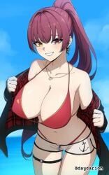 1girls solo female_only female female_focus long_hair collarbone shoulders fingers fingernails cleavage large_breasts breasts midriff belly navel belly_button thighs thick_thighs groin slim_waist slim_female narrow_waist slender_waist slender_body lean_figure wide_hips hourglass_figure upper_body standing hair_between_eyes looking_at_viewer digital digital_media digital_art digital_drawing digital_media_(artwork) digital_drawing_(artwork) 2d 2d_(artwork) 2d_artwork drawing red_hair red-haired_female yellow_eyes yellow-eyed_female red_eyes red-eyed_female smile smiling smiley_face smiling_at_viewer parted_lips grin grinning grinning_at_viewer necklace earrings ponytail sky blue_sky clouds day daytime daylight outdoor outdoors outside outdoor_nudity sea ocean seaside water horizon nude naked nudity naked_female nude_female exposed naked_woman half_naked half_nude semi_nude partially_undressed busty busty_female busty_girl adult adult_female mature_female mature large_boobs big_breasts big_boobs inguinal_crease inguinal_ligament thigh_gap dayyo_(daydarion/day-chan) leaning leaning_forward leaning_to_the_side thighband jacket coat black_jacket black_coat open_jacket open_coat bikini swimsuit swimwear bikini_top bikini_bottom red_bikini red_swimsuit red_swimwear red_bikini_top red_bikini_bottom string_bikini halterneck curvy curvy_figure curvy_body curvy_female curvy_hips curvaceous curvaceous_figure curvaceous_body curvaceous_female curvaceous_hips voluptuous voluptuous_figure voluptuous_body voluptuous_female voluptuous_woman bare_skin bare_shoulders bare_chest bare_hands bare_midriff bare_belly bare_navel bare_thighs bare_legs exposed_skin exposed_shoulders exposed_chest exposed_midriff exposed_belly exposed_navel exposed_thighs exposed_legs sidelocks houshou_marine vtuber virtual_youtuber youtuber youtuber_girl vtuberfanart hololive alternate_version_available alternate_version_at_source more_at_source nipple_bulge