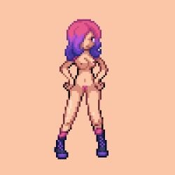 1girl boots boots_only breasts edit female_only gym_leader nipples nude nude_female pink_eyes pink_hair pixel_art pokemon pokemon_fangame pokemon_reborn saphira saphira_(pokemon_reborn) saphira_belrose sprite