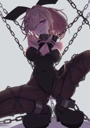 1girl absurdres animal_ear_hairband animal_ears blonde_hair blue_eyes breasts chain collar commentary_request cuffs electrostimulation fake_animal_ears fake_tail female female_only grin hair_over_one_eye hairband highres large_breasts looking_at_viewer menou_74 metal_collar nijisanji pantyhose ponytail pussy_juice rabbit_ear_hairband rabbit_ears rabbit_tail shackles smile solo squatting striped_clothes striped_pantyhose suzuhara_lulu tail variant_set virtual_youtuber