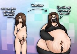 artist:fluffystuffy21 original_character belly big_belly weight_gain weight_conscious weight_difference fat fat_male plump overweight stretch_marks crossdressing mouth_mask