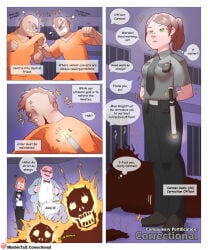 brown_hair comic comic_page english_text female fully_clothed male nimbletail prison_guard prison_uniform prisoner stun_baton tagme text uniform