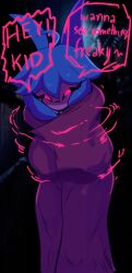 1girls 3k6 alternate_version_at_source alternate_version_available armless black_goo black_sclera blue_hair cape dialogue droopy_(theshammah) female goop goosebumps_(theshammah) hair_horns halloween hidden_sex looking_at_viewer newgrounds part_of_a_set pink_eyes pink_skin sex_under_clothes talking_to_viewer text text_bubble
