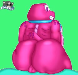 accessory anthro balls big_butt butt butt_focus dinosaur genitals gobbles_(gameoverse) helixdrawsstuff hi_res looking_back male necktie nude prehistoric_species rear_focus reptile scalie shortstack shortstack_male simple_background solo tail