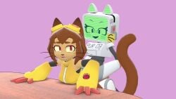 2026 2girls 3d 3d_(artwork) 3d_animation animated anthro brown_body brown_hair brown_skin cat_ears cat_girl cat_tail catgirl crossover feline feline_humanoid female female/female female_on_female female_only fuch_animations gameoverse garryswood girl_on_girl glitch_productions goggles goggles_on_head humanoid kit_(gameoverse) loop looping_animation no_sound obscured_penetration pur_03 robot robot_cat robot_catgirl robot_girl robot_humanoid screen_face sex sex_from_behind simple_background tagme tv_head video whiskers