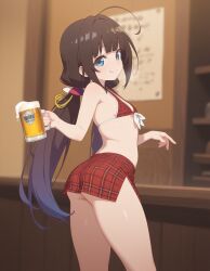 hinatsuru_ai brown_hair blue_eyes waitress_outfit miniskirt micro_bra flat_chest small_breasts heavenly_body slutty_female slutty_body sexy_pose seductive_look petite_female small_ass tempting tempting_viewer ai_generated prostitution