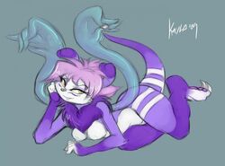 breasts dorukolorukalai female furry looking_at_viewer mel_the_hybrid mora purple solo stripes tentacle white_fur