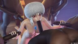 1girls 3d 5boys alpine_lexa_(fortnite) big_penis dark-skinned_male fellatio fortnite fortnite:_battle_royale gangbang handjob interracial kitway lexa_(fortnite) light-skinned_female looking_at_viewer medium_breasts nipples red_eyes surrounded_by_penises white_hair