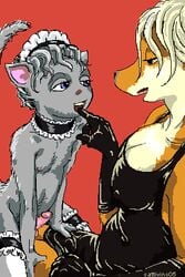 anthro canine cattivino choker crossdressing feline female fox fur furry interspecies maid maid_uniform male stockings uncensored