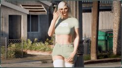 1girls 3d 3d_(artwork) absurd_res belted_skirt beltskirt blonde-haired_female denim_skirt edited_screencap emotionless emotionless_female expressionless femsub grand_theft_auto grand_theft_auto_online green_miniskirt green_skirt gta_online_female_character highres indifferent jean_skirt long_hair_female miniskirt navel red_lipstick short_skirt skirt source_request standing stockings thighhighs tubetop unbothered vipercouture white_stockings white_thighhighs
