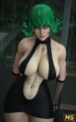 1girls 3d areolae breasts female female_only fishnets green_hair hagiwara_studio high_resolution highres nipples one-punch_man pussy solo tagme tatsumaki thick_thighs wide_hips big_breasts ass big_ass
