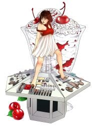1girls barefoot bob bob_cut brown_hair cherries cherry classic_who doctor_who dress female female_focus female_only ice_cream knee_length_dress knees pinup red_clothes red_clothing red_dress short_dress shoulders solo solo_female sundae tagme tagme_(artist) tardis tardis_interior zoe_heriot