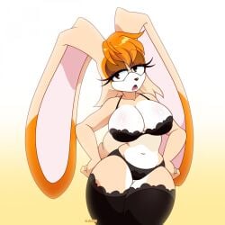sonic_(series) sonic_the_hedgehog_(series) sonic_the_hedgehog_(comics) vanilla_the_rabbit ai_generated lagomorph lagomorph_humanoid rabbit bunny female anthro lingerie lingerie_only black_panties black_bra thighhighs thigh_highs