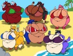 6girls amy_rose anthro ass beach belly big_the_cat bikini black_fur black_hair blonde_hair blue_eyes blue_fur blue_hair breasts cherry cleavage dark-skinned_female dark_skin echidna fat female female_focus female_only fox fox_girl furry genderswap_(mtf) gloves green_eyes hairband hedgehog hedgehog_humanoid hips holding_breast hyper hyper_ass hyper_breasts ice_cream ice_cream_cone knuckles_the_echidna large_ass large_breasts mobian_(species) multiple_girls obese obese_female overweight overweight_female palm_tree pink_fur pink_hair ponytail purple_fur red_eyes red_fur red_hair red_highlights rule_63 sandals sega sonic_(series) sonic_the_hedgehog sonic_the_hedgehog_(series) stomach tails_the_fox tailsko thick_thighs thighs tongue tongue_out unrealexpectation weight_gain wide_hips yellow_fur