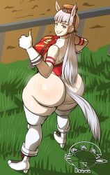 1girls ass ass_bigger_than_head babyhunt4 behind_view big_ass big_breasts big_butt bottomless breasts bubble_butt clothing curvaceous curvy curvy_figure female female_only gloves gold_ship_(umamusume) grass hand_on_hip hat horse_ears horse_girl huge_ass huge_breasts legwear long_hair looking_back mostly_clothed musk musk_clouds musky_butt red_eyes smile solo solo_female steam steaming_body steamy_ass stockings sweat sweaty sweaty_butt tail thick_thighs thumbs_up umamusume voluptuous voluptuous_female white_hair wide_hips