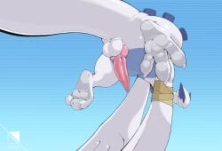 2021 3_toes alternate_version_at_source anus backsack balls bandage blue_background dez_(rcar) feet feral flying foot_focus generation_2_pokemon genitals gradient_background half-closed_eyes hi_res knot knotted_penis legendary_pokemon looking_at_viewer looking_back looking_back_at_viewer lugia male narrowed_eyes nintendo non-canine_knot penis pink_penis pokemon pokemon_(species) schizy simple_background smile smiling_at_viewer smirk smirking_at_viewer solo tail tailbutt tapering_penis toes white_balls white_body wide_crotch