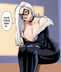 1girls 2026 alluring big_breasts black_cat_(marvel) bodysuit breasts bursting_breasts caught_staring choker collar curvaceous curvaceous_body curvaceous_female curvaceous_figure curvaceous_hips curvy curvy_body curvy_female curvy_figure curvy_hips domino_mask earrings enticing eyemask felicia_hardy female hips huge_breasts large_breasts light-skin light-skinned_female looking_at_viewer marvel marvel_comics mask masked masked_female massive_breasts red_lipstick seducing seductive seductive_look selvish94 shiny shiny_breasts shiny_clothes shiny_skin skin_tight smile smiling smiling_at_viewer spider-man_(series) superheroine teasing teasing_viewer temptation tempting tempting_viewer text text_bubble thick thick_breasts thick_hips thick_thighs tight_clothes tight_clothing voluptuous voluptuous_female white_fur white_hair wide_hips